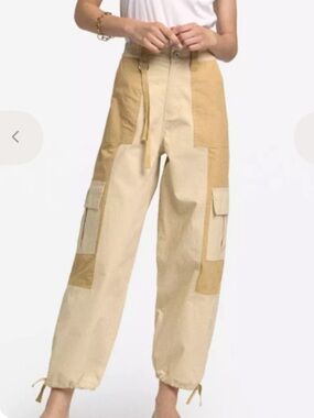 Two-Tone Cargo Ankle Pants in Beige & Tan